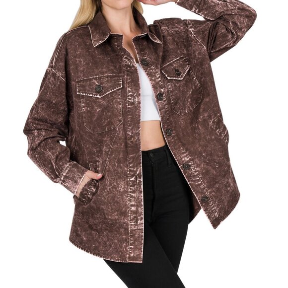 ZENANA oversized vintage washed shacket (M) - Picture 1 of 16